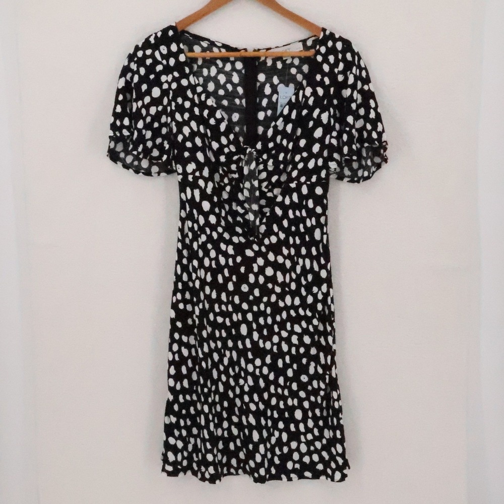 Loft Abstract Polka Dot Mini Dress Womens Size XSP Black White NWT Flirty Brunch